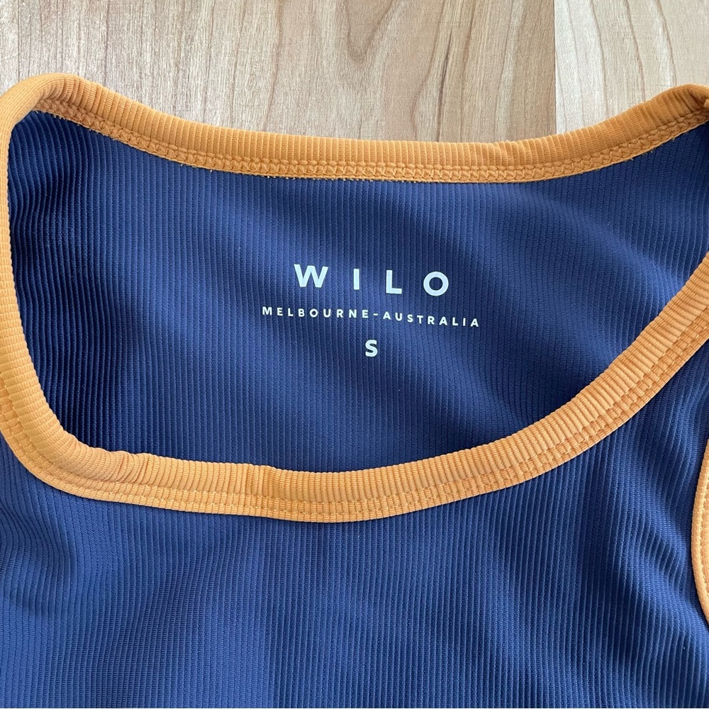 Wilo The Contrast Racer Bra Ribbed Navy Mustard Multi Color Size Small - Picture 2 of 5